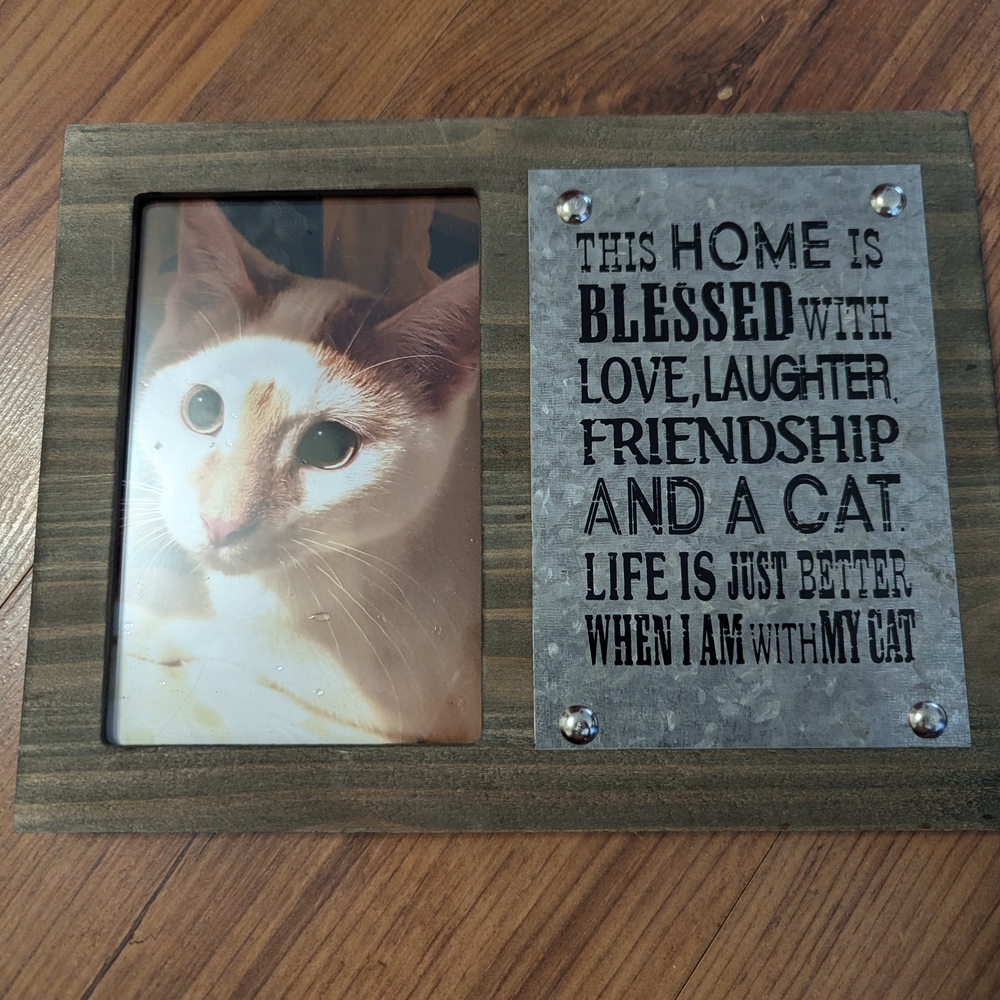 Wooden Rustic Cat Photo Frame with Inspirational Quote